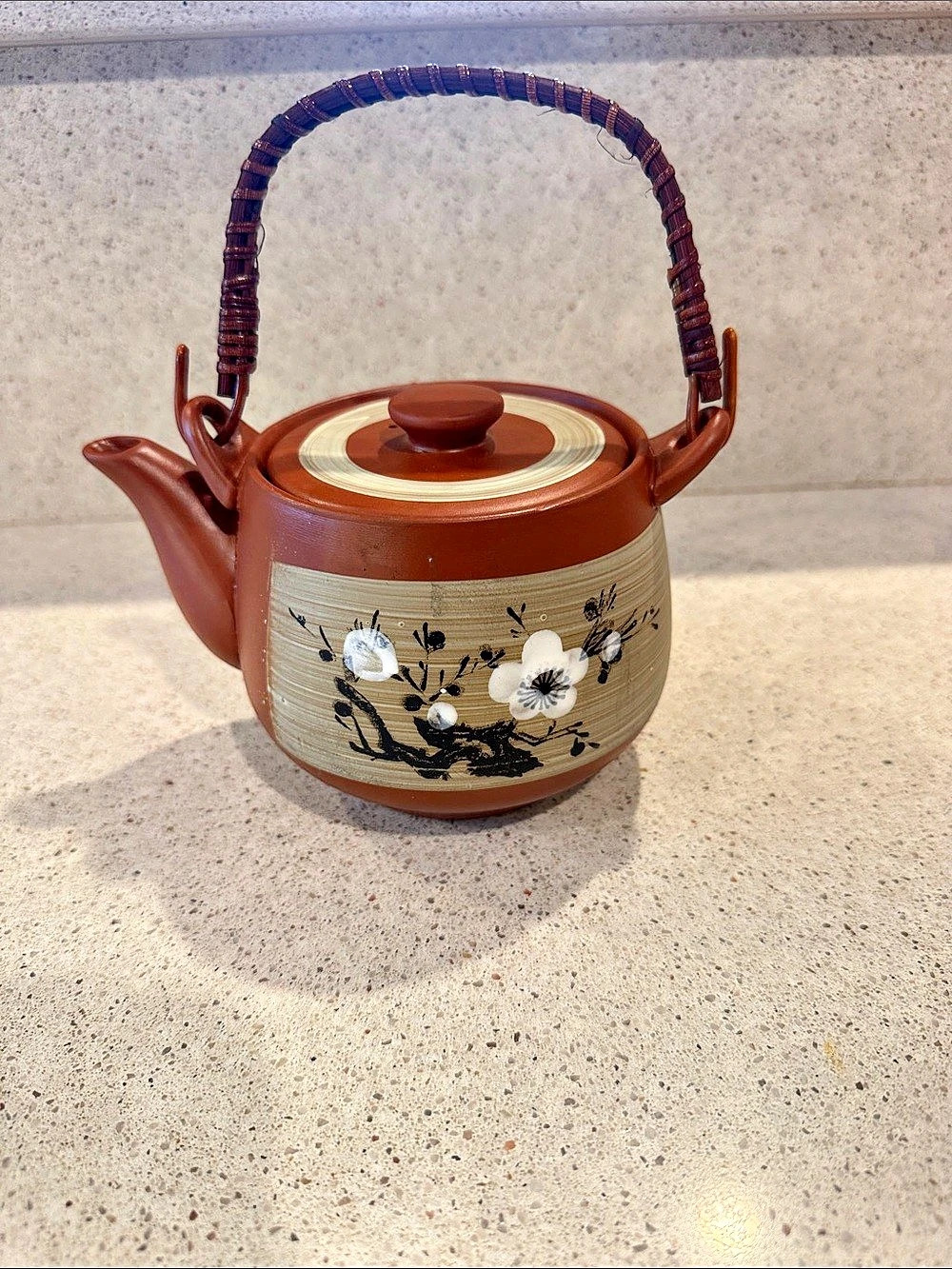 Burnt Orange and Cream Japanese Cherry Blossom Teapot with Strainer - Picture 3 of 9